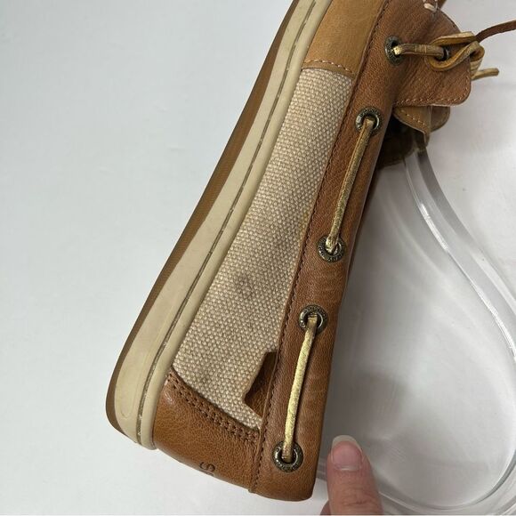 Stylish Tan Boat Shoes with Gold Accents - Picture 7 of 11